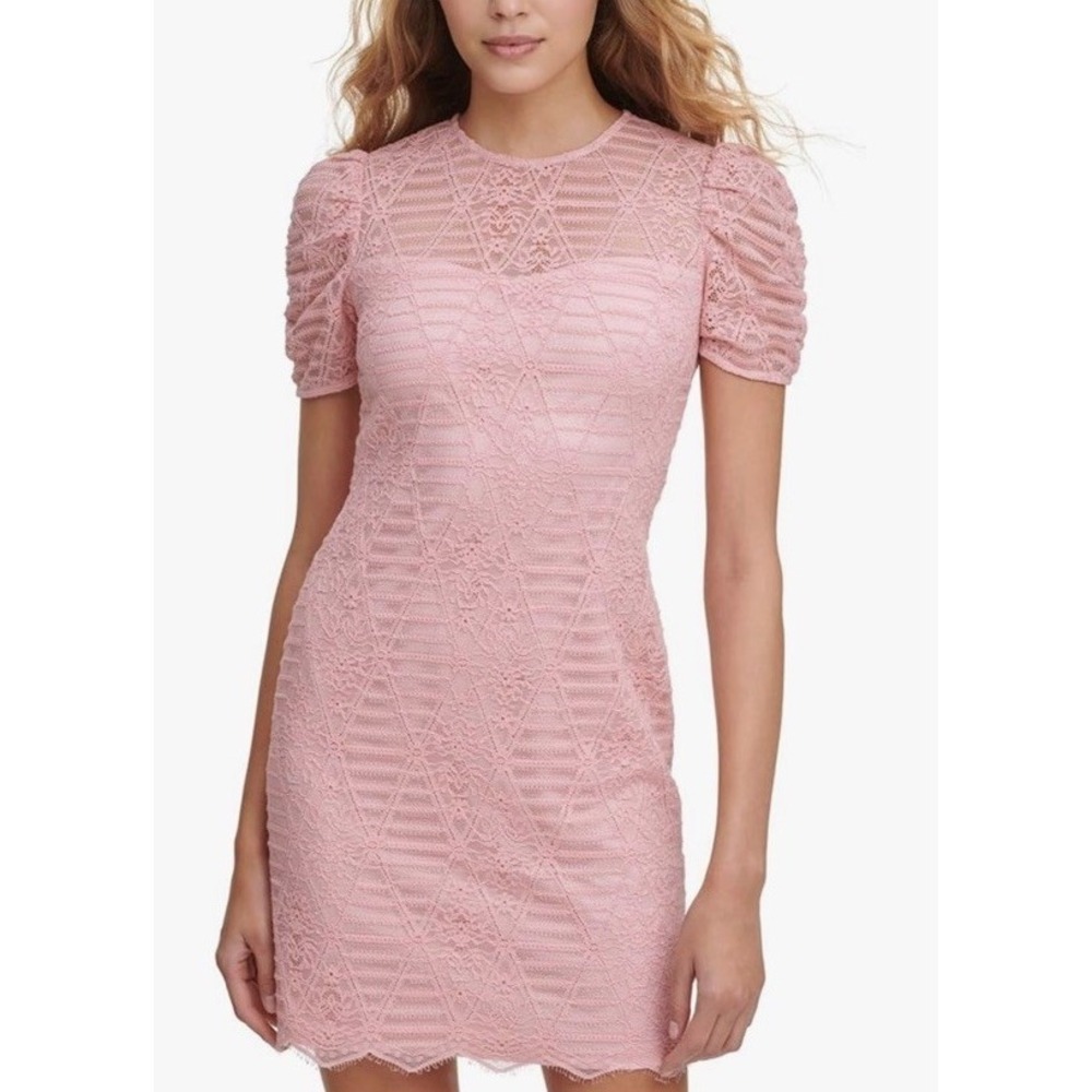 Kensie Lace Puff Sleeve Sheath Dress Light Pink Balletcore‎ Size 6 romantic